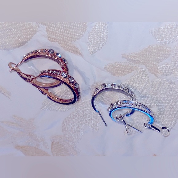 NWT Lovely Rhinestone Accented Hoop Earrings- Available in Gold💛 & Silver🩶 Tones - Picture 2 of 16